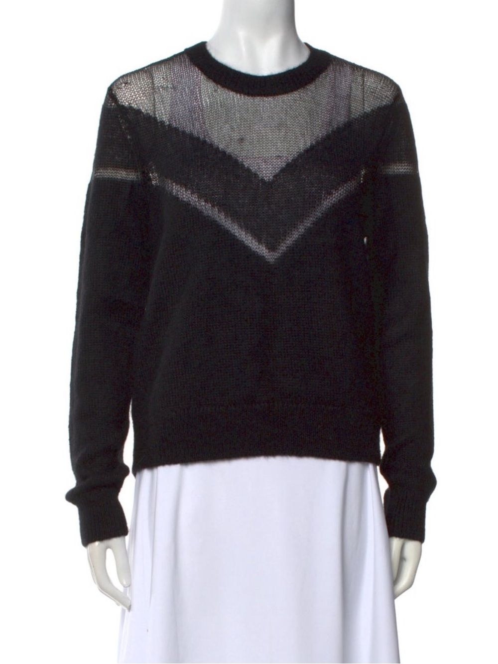 rag & bone Black Sheer Chevron Yoke Crew Sweater